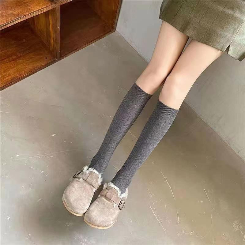 日系JK小腿袜女秋季纯色长筒堆堆袜灰色简约显瘦袜子2022