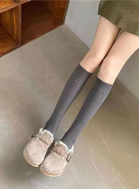 日系JK小腿袜女秋季纯色长筒堆堆袜灰色简约显瘦袜子2022