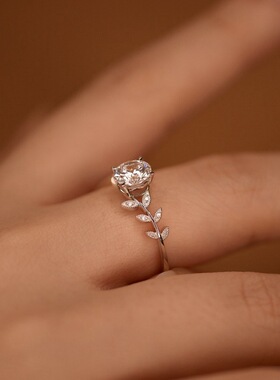 新款树叶闪钻锆石戒指女清新甜美百搭气质感开口调节戒指直播批发