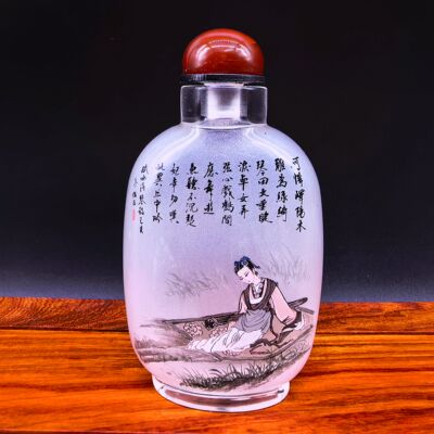 纯手工绘制内画鼻烟壶仕女图书法商务礼品摆件收藏