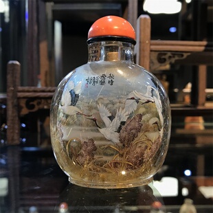 天然水晶鼻烟壶内画名家收藏升值外事商务纯手工瓶内画礼品摆件