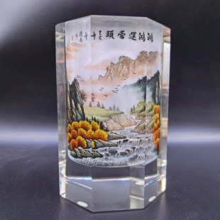 手绘直径11厘米内画笔筒办公桌摆件收藏品礼品送朋友老师长辈