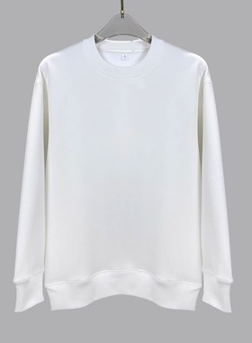 休闲慵懒风圆领套头卫衣男女宽松百搭长袖上衣白色春秋季