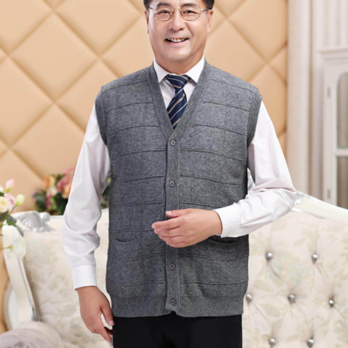 中老年加厚羊毛马甲宽松针织坎肩纯色大码男装秋冬外搭毛背心加肥