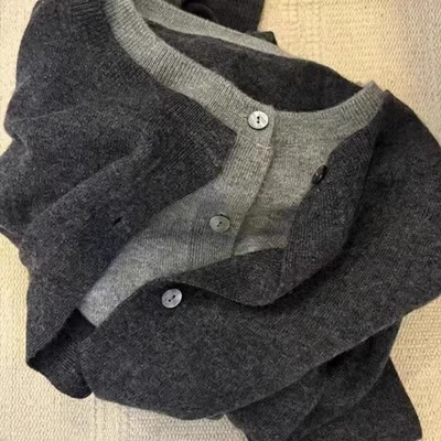 开衫女100%纯羊毛假两件针织毛衣