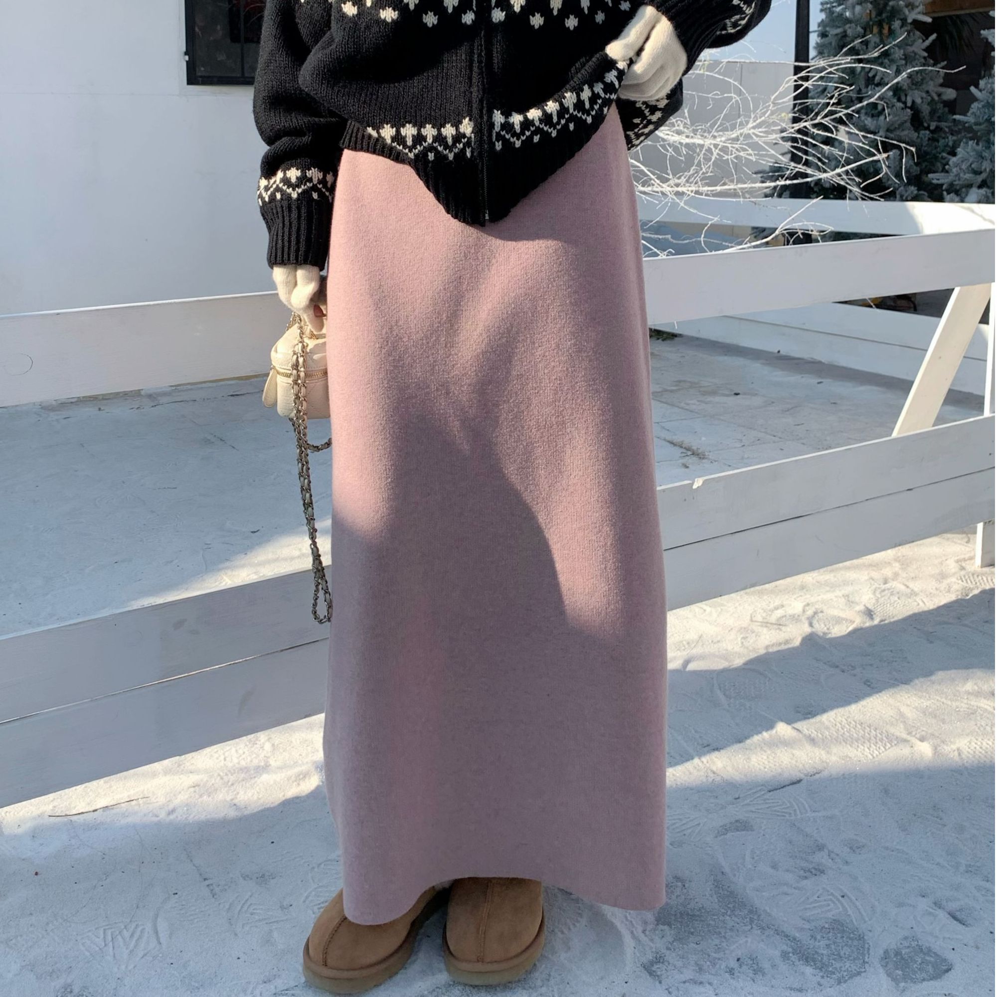 SUNCC自制 欧尼啊 韩系百搭显瘦藏肉针织毛线保暖A字休闲半身裙