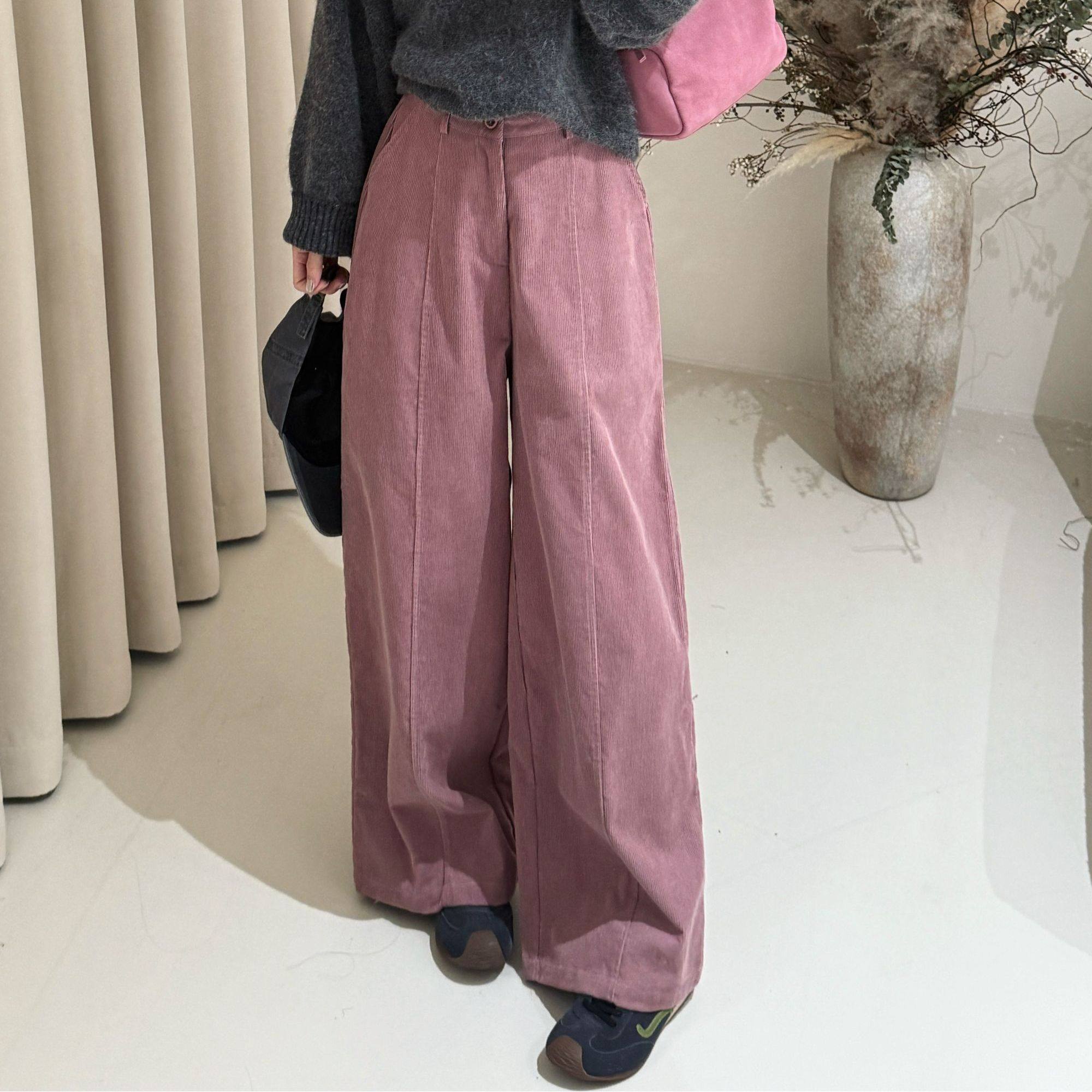 SUNCC自制 雾粉腔调 100棉复古气质百搭神裤藏胯休闲灯芯绒阔腿裤,女装/女士精品,休闲裤,淘宝优惠券,粉丝福利购,淘宝优惠卷