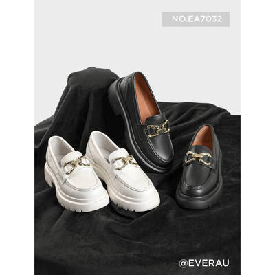 EVERAU厚底澳洲乐福鞋牛皮鞋面