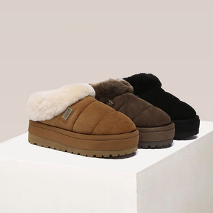 澳版雪地靴EVERAU秋冬女鞋羊毛雪地靴钢标厚底纯羊皮拖鞋UEA2002