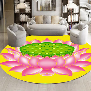 中国风格圆形地毯莲花莲花地垫卧室3D数码打印电脑椅子垫可洗礼拜