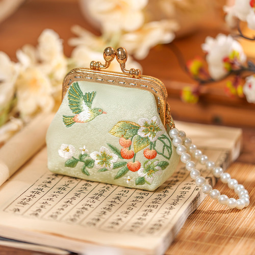 汉服随身复古花鸟刺绣口金零钱包