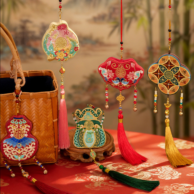 中式双面刺绣香囊空袋车挂件五福艾叶挂脖香包袋汉服随身桂花荷包,居家日用,香包/香囊,淘宝优惠券,粉丝福利购,淘宝优惠卷