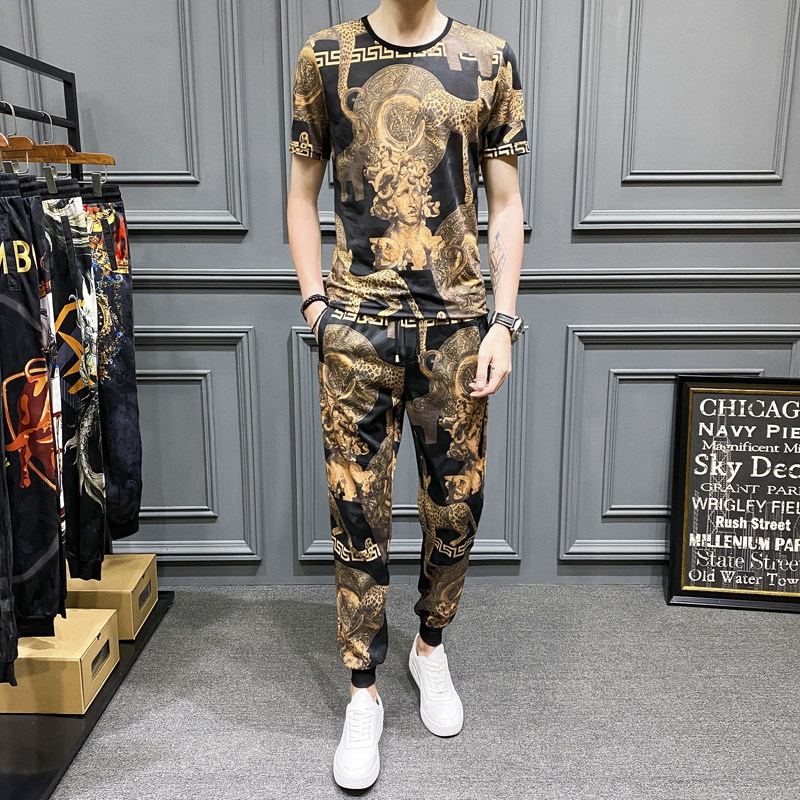 2021夏季新款动物印花短袖套装男 钱塘3029-3002-P110  真模图片