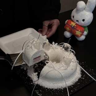 饰摆件 圣诞节氛围感ins风蝴蝶结丝带烘焙插件水晶樱桃蜡烛蛋糕装