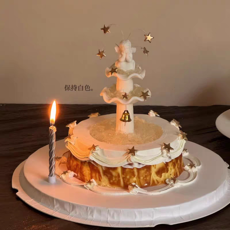 网红许愿池巴斯克复古罗马柱天使女神生日甜品插件蛋糕装饰摆件图片
