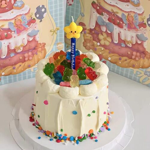 卡通儿童星星蜡烛奶油蛋糕装饰彩色小熊软糖小朋友派对生日插件款