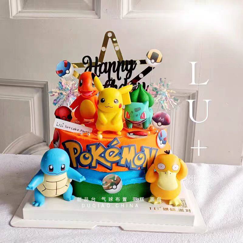 神奇宝贝蛋糕装饰摆件网红皮卡丘精灵球可达鸭男孩生日甜品台插件
