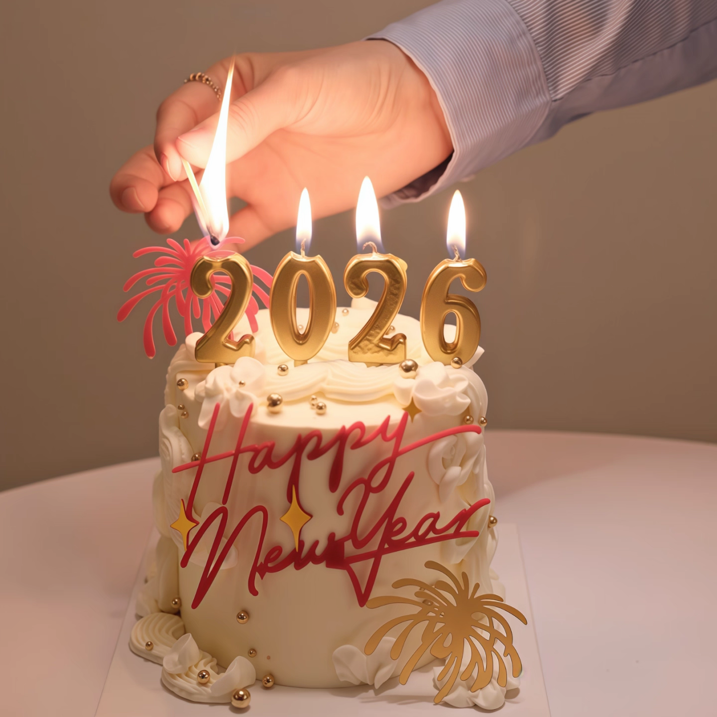 网红新年跨年除夕夜元旦礼花亚克力插件2026数字蜡烛蛋糕装饰摆件