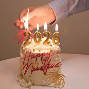 网红新年跨年除夕夜元旦礼花亚克力插件2026数字蜡烛蛋糕装饰摆件