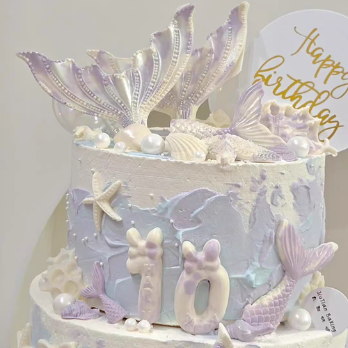 网红夏日海洋美人鱼尾模具珍珠贝壳小仙女生日蛋糕插件蛋糕装饰