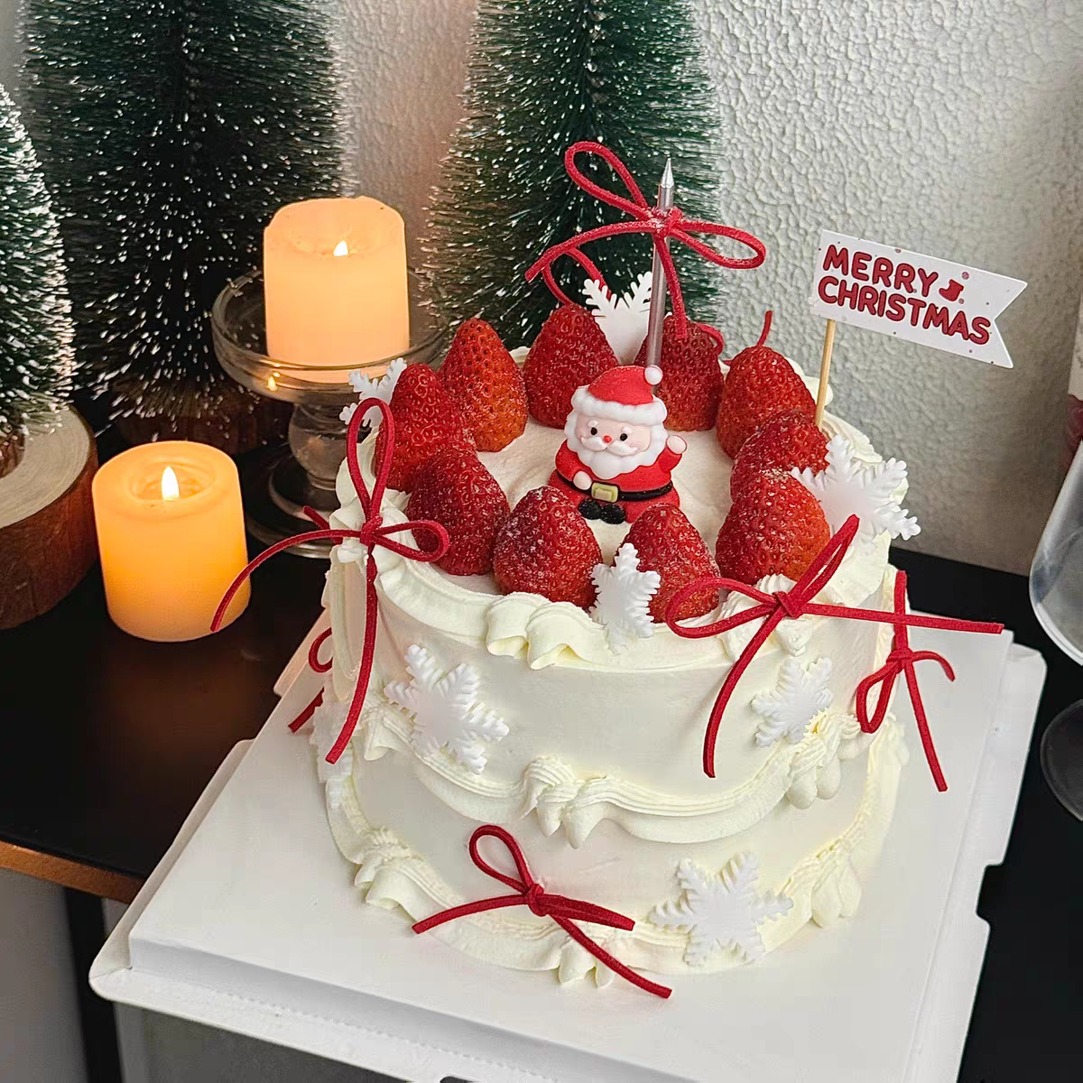 2026圣诞老人雪花甜品烘焙装扮摆件圣诞节快乐英文插旗蛋糕装饰