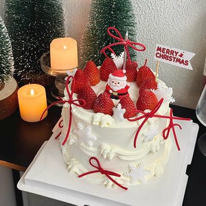 2026圣诞老人雪花甜品烘焙装扮摆件圣诞节快乐英文插旗蛋糕装饰