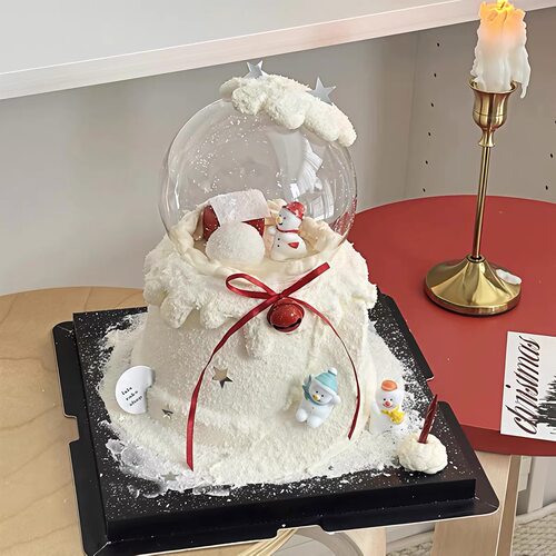 网红ins风圣诞新年水晶球蛋糕装饰摆件可爱帽子雪人蜡烛插件装扮
