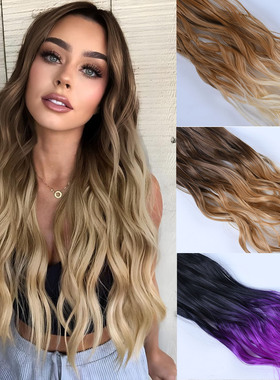 假发片隐形鱼线接发渐变色卷发Flip in Hair Extensions No clips