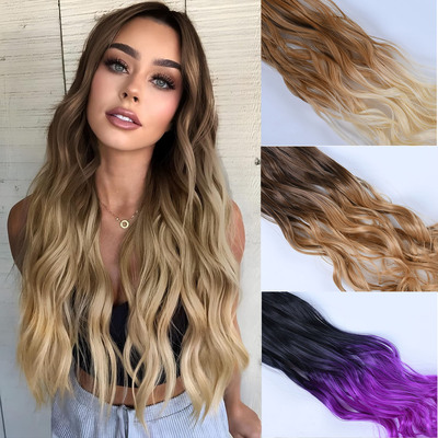 假发片隐形鱼线接发渐变色卷发Flip in Hair Extensions No clips