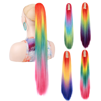 假发爪夹马尾辫彩虹渐变色Straight Rainbow Hair Ponytails Wigs