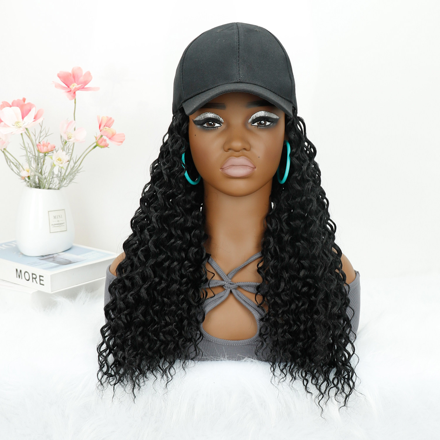帽子假发整顶头套Baseball Cap Hat Wig Deep Curly African Wig