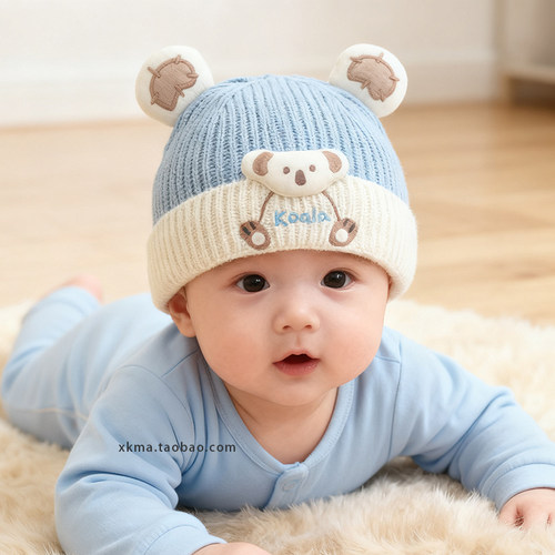 婴儿帽子冬天宝宝加厚保暖毛线帽