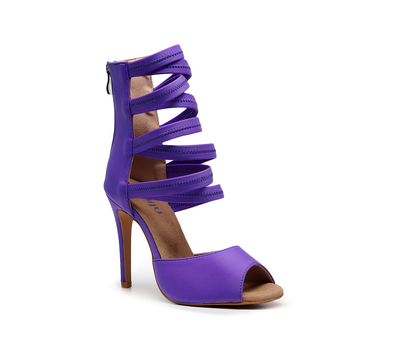 紫色高跟爵士短靴系带高跟鞋