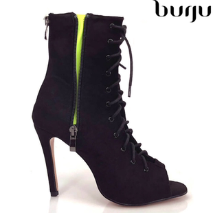 heels拉丁Salsa高跟舞靴 Boy荧光黄系带高跟爵士舞靴 burju Rude
