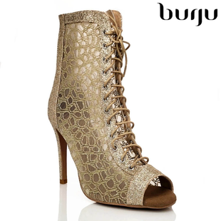 拉丁高跟舞靴 heels舞鞋 burju Rizzo金色豹纹高跟爵士舞靴