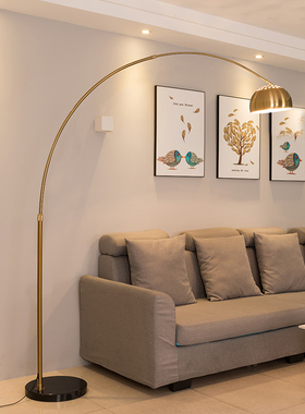 金色落地灯客厅卧室麻将钓鱼灯现代简约创意书房黑色钢琴台灯