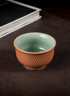 本土斋青瓷岩茶杯小容量一口杯高端茶器手工跳刀杯主人杯容量30cc