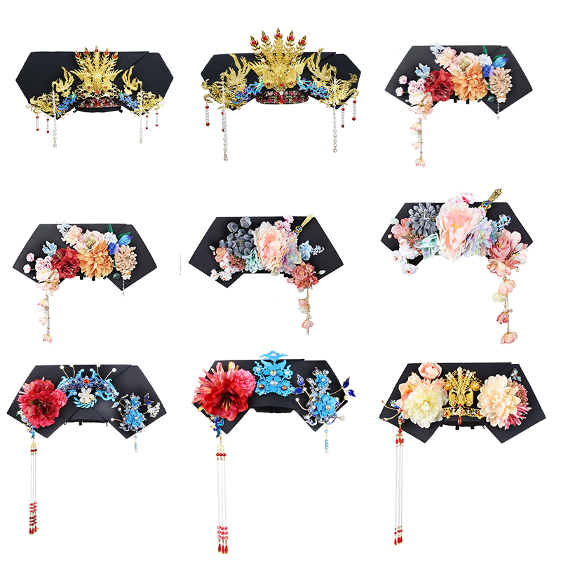 华丽清朝皇后头饰古装旗头中国风原创手工发饰清宫头饰帽子