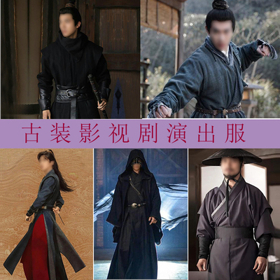 武侠刀客装黑色黑衣夜行服影视古装侠客魏晋风唐宋大侠演出服饰