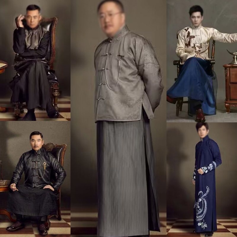 民国风古装演出服装同款男掌柜老爷装长衫长袍马褂古风妆造摄影