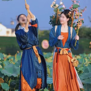 情侣古装唐宋圆领服装成人古镇庆典同款汉服集市卖货郎演出服