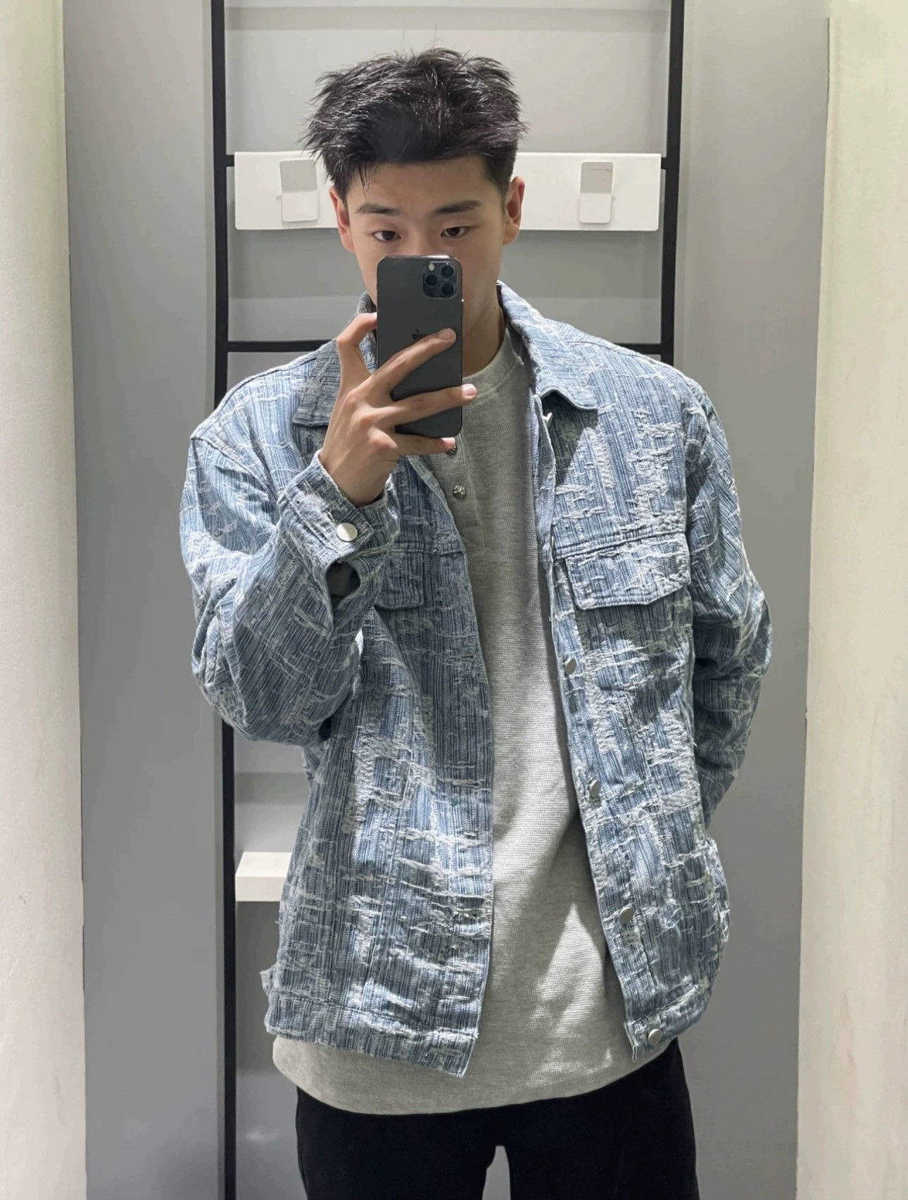706-1-JK1014-P75  秋季男士蓝色水洗做旧小香风夹克情侣休闲外套图片