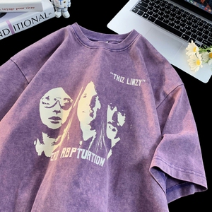 706-1-T2860-P45 夏季港风男士卡通印花短袖T恤情侣宽松半袖上衣,男装T恤,星座706-1