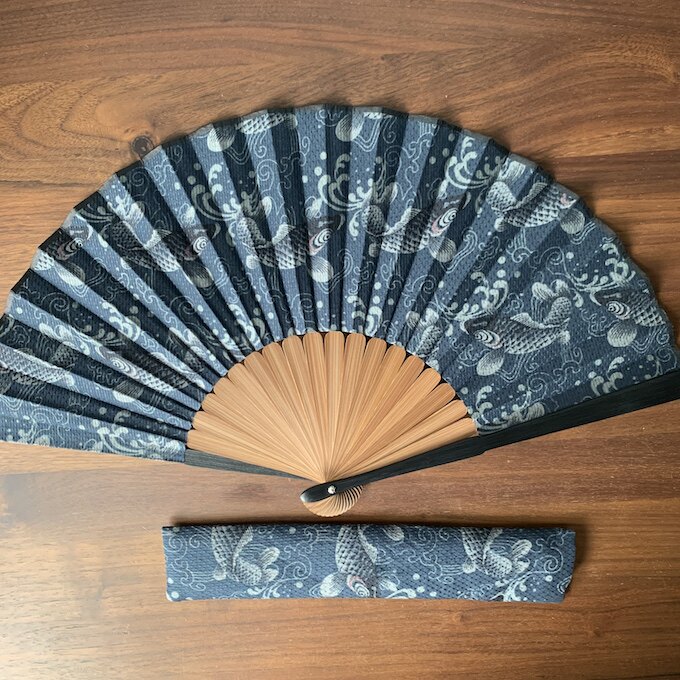 日本制 京都名扇 京扇子 白竹堂 折扇 鲤