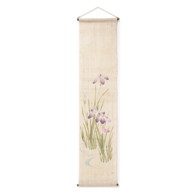 日本制 游中川 手纺手织の麻季节の情景壁挂挂毯 【花景色 菖蒲】