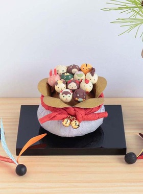 日本进口 和纸张子の置物 十二干支巾着の置物 十二生肖摆饰摆件