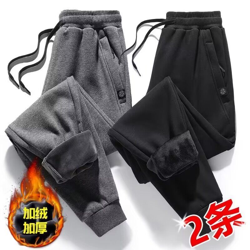 清仓捡漏加绒加厚保暖卫裤纯棉男士休闲长裤春秋冬季束脚运动裤子