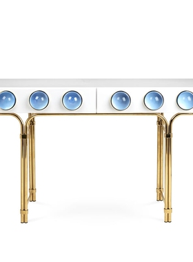 美国Jonathan Adle亚克力蓝色玻璃珠球金属黄铜置物架玄关柜边柜