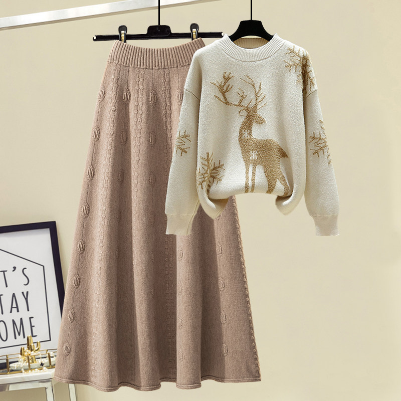 小个子秋装裙子套装女温柔奶系高级感慵懒风毛衣针织半身裙两件套