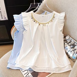 2025荷叶边小飞袖 衬衫 上衣女夏季 设计感小众宽松别致甜美娃娃衫